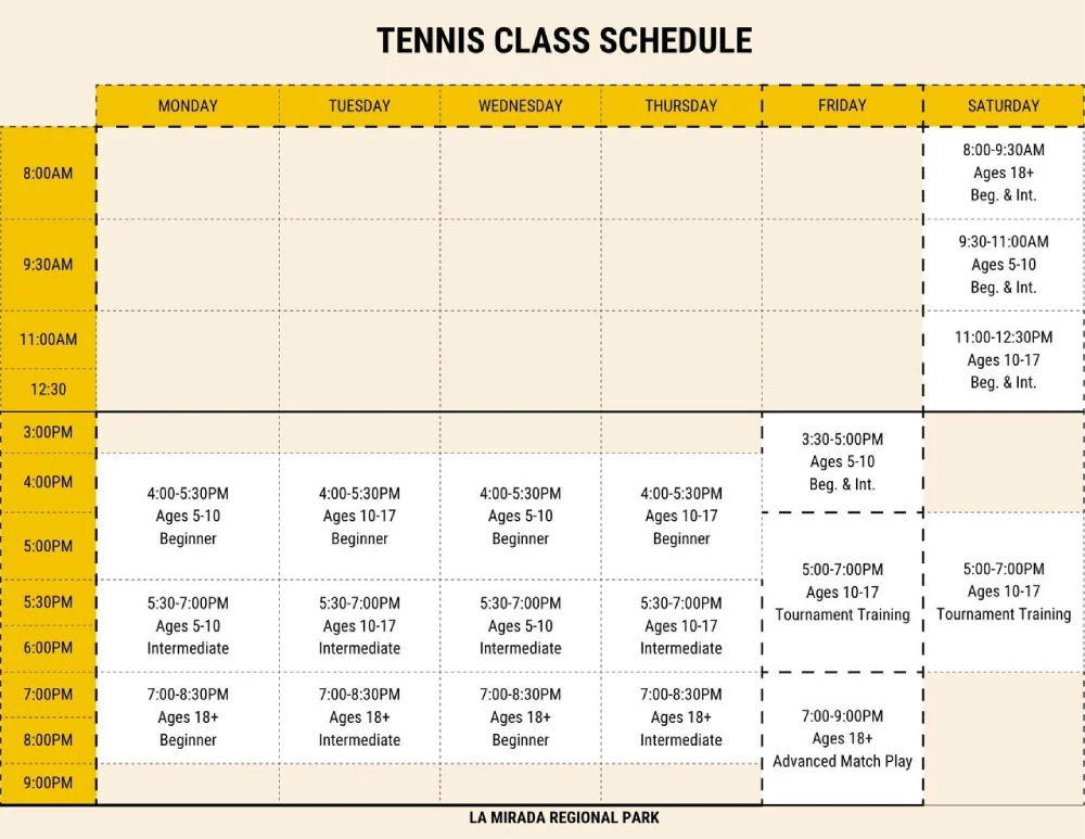 Calendar Image for scheduling tennis and pickleball in La Mirada Ca