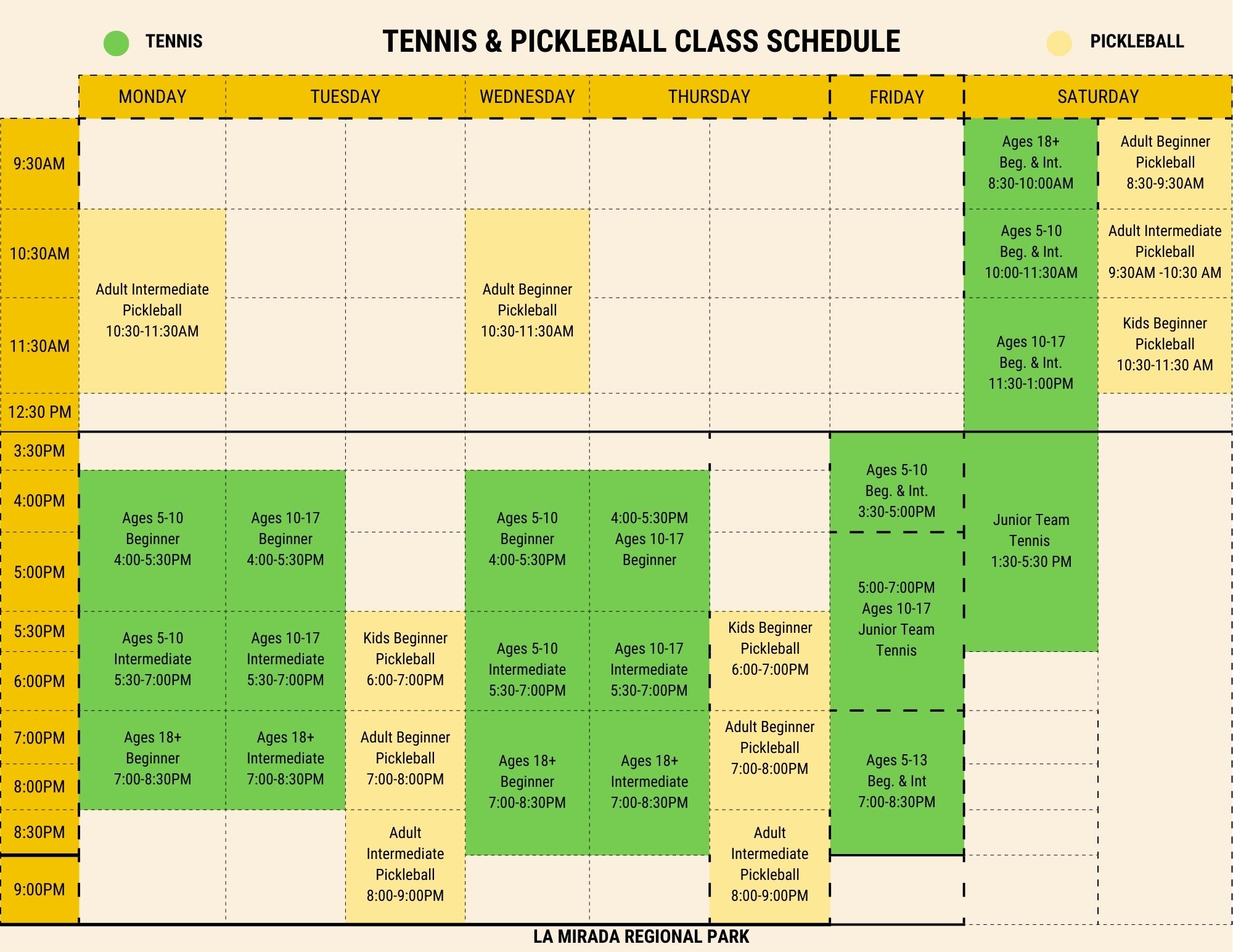 Tennis Pickleball Class Schedule 2025